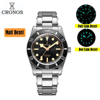 Cronos Luxury Men's Watches 37mm Diver BB54 Vintage Automatic Matt/ Aluminum Bezel Female End Links Sapphire 20 Bar L6024