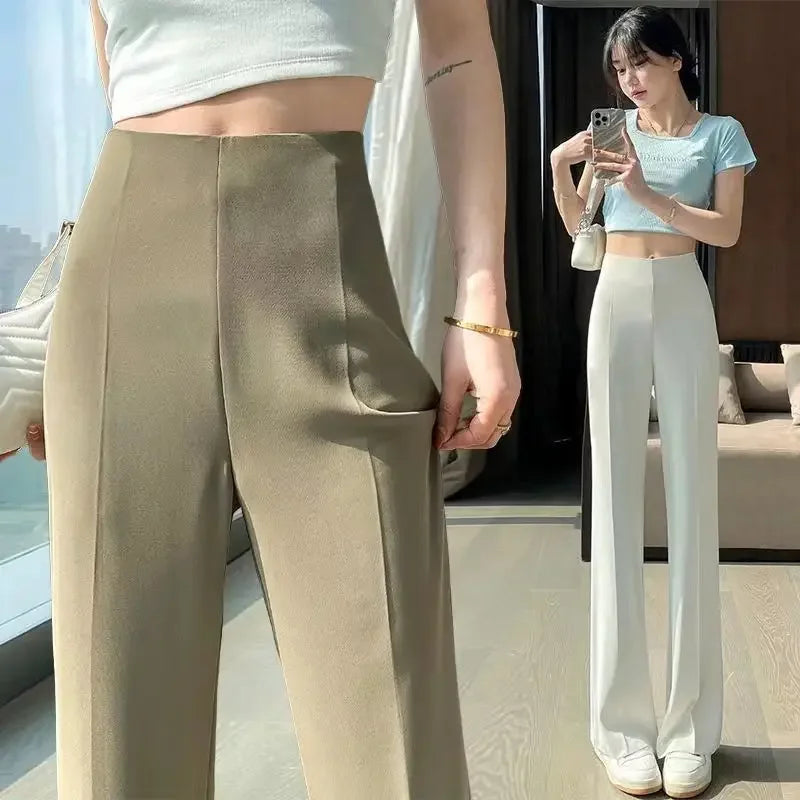 Black Straight Leg Tailoring White Office Female Pants High Waist Khaki Work Trousers for Women Clothes Summer Slacks Classic G