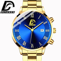 Luxury Men's Military Quartz Watch Men's Stainless Steel Gold Black Calendar Date Watch Male Clock Relogio