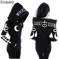 Women Black Gothic Wizard Cosplay Hoodie Sweatshirt Medieval Steampunk Sheep Head Moon Printed Zipper Hoodie Outwear For Women