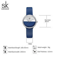 Shengke Original Design Woman Watches Fashion Blue Leather Strap Women's Quartz Wristwatches Ladies Clock New Reloj Mujer Saat