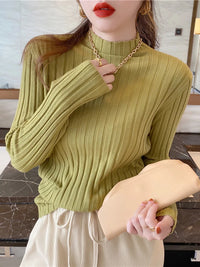 Autumn Winter Knitted Ribbed Turtleneck Sweater Women Clothes 2024 Long Sleeve Slim Basic Pullover Woman Sweaters Solid Tops