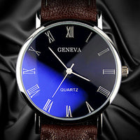 Geneva Brand Men's Popular Wrist Watches Fashion Blue Light Roman Literal Business Men's Watch Quartz Wristwatches Reloj Hombre