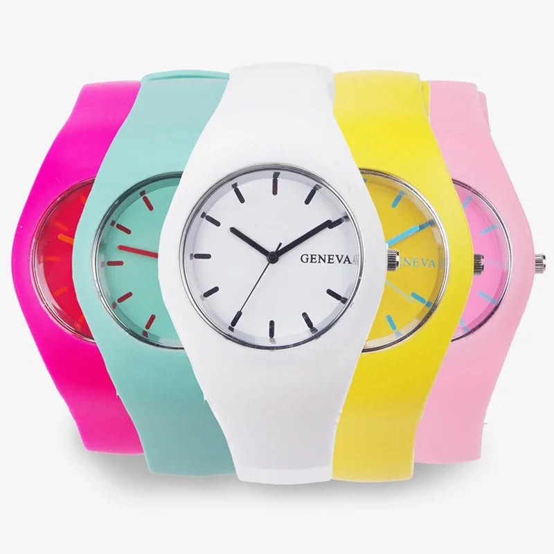 2020 Geneva Women Sport Watches Cream Color Ultra-thin Fashion Gift Silicone Strap Leisure Watch Women Women's Jelly Watches