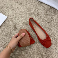 Retro Ultra-soft Women Shoe Spring Bow Red Flat Sole Single Shoe Leisure Comfortable Leather Shoe New Ballet Shoe Zapatos Mujer