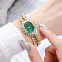 Luxury Women's Watch Metal Strap Fashion Distinguished Green Square Rhinestone Set Full Diamond Strap Quartz Watch for Women