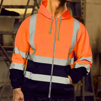 Reflective Hoodie Reflective Strip Men's Hoodie Coat with Drawstring Closure for Outdoor Work Safety Warm Cold-proof Overalls