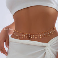 Sexy Rhinestone Star Tassel Pendant Waist Belly Belt Chain for Women Summer Bikini Rave Body Jewelry Y2K Accessories