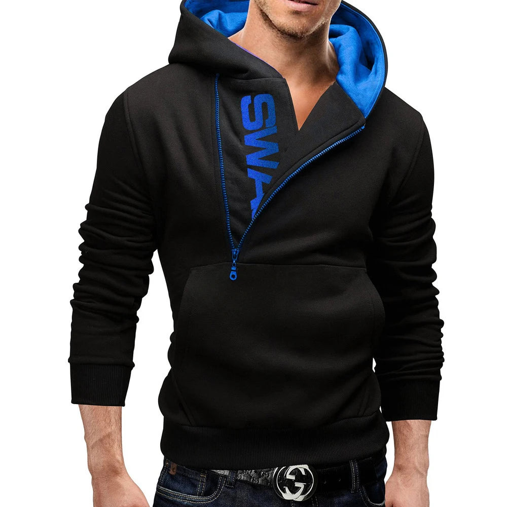 Mans Spring and Autumn Hoodies Letter Fleece Hooded Sweatshirt Patchwork Color Warm Plus Velvet Zipper Hoodies 6XL