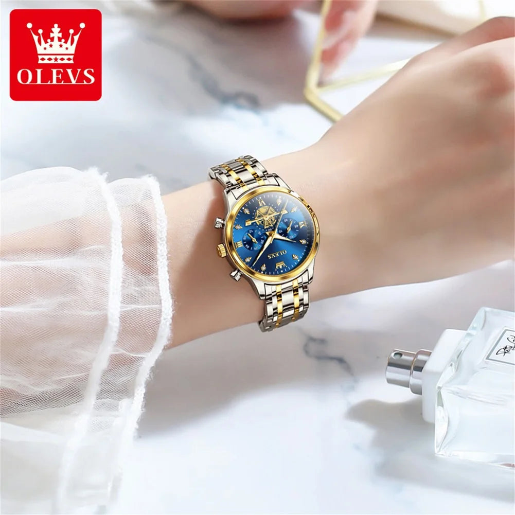 OLEVS Women's Watches Fashion Multifunction Original Quartz Watch for Ladies Waterproof Luminous 24 Hours Exquisite Gift Box Set