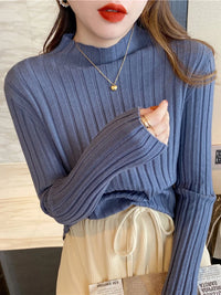 Autumn Winter Knitted Ribbed Turtleneck Sweater Women Clothes 2024 Long Sleeve Slim Basic Pullover Woman Sweaters Solid Tops