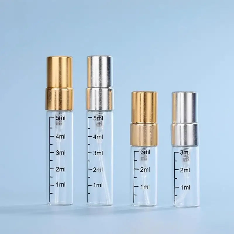 100pcs 2ml 3ml 5ml 10ml Scale Glass Perfume Spray Bottle Empty Clear Cosmetic Bottles Atomizer Refillable Sample Glass Vials