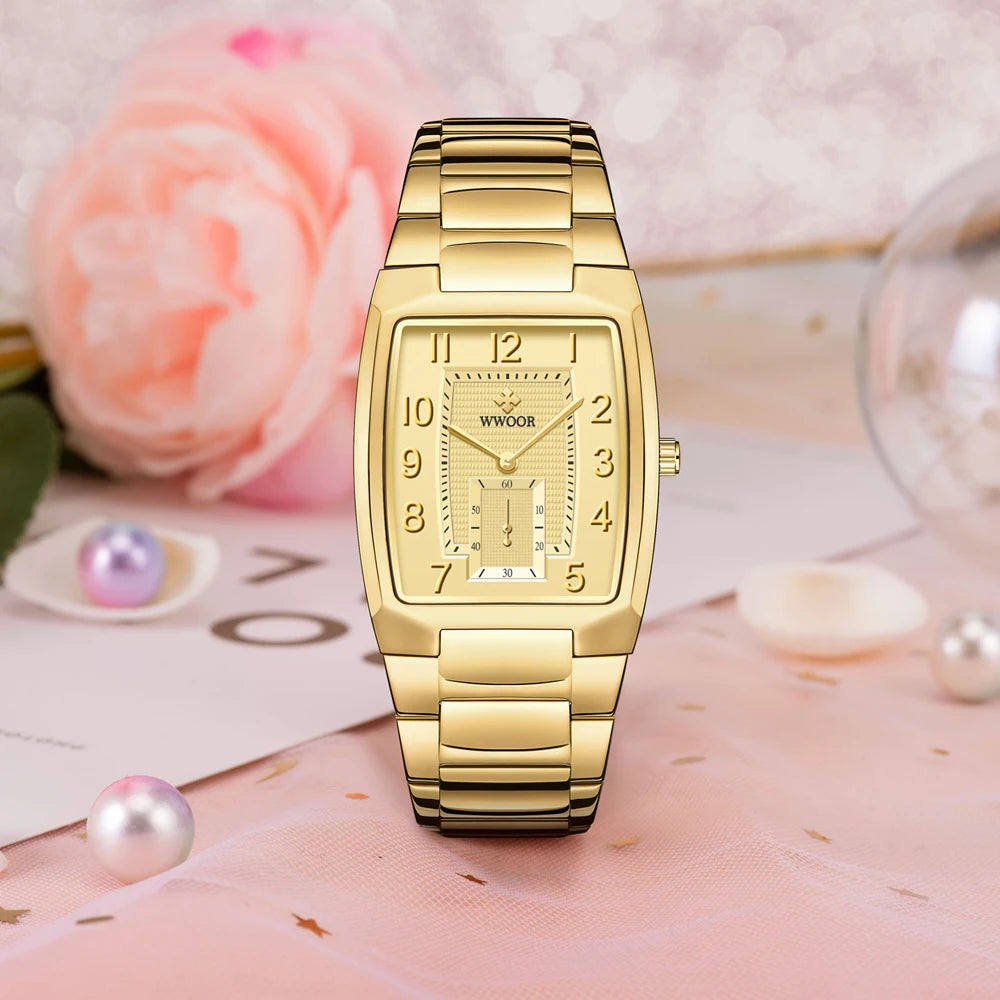 WWOOR 2023 New Gold Women Watches Creative Steel Women's Bracelet Wrist Watches Ladies Square Waterproof Female Relogio Feminino