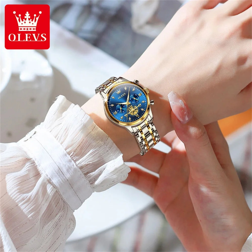 OLEVS Women's Watches Fashion Multifunction Original Quartz Watch for Ladies Waterproof Luminous 24 Hours Exquisite Gift Box Set