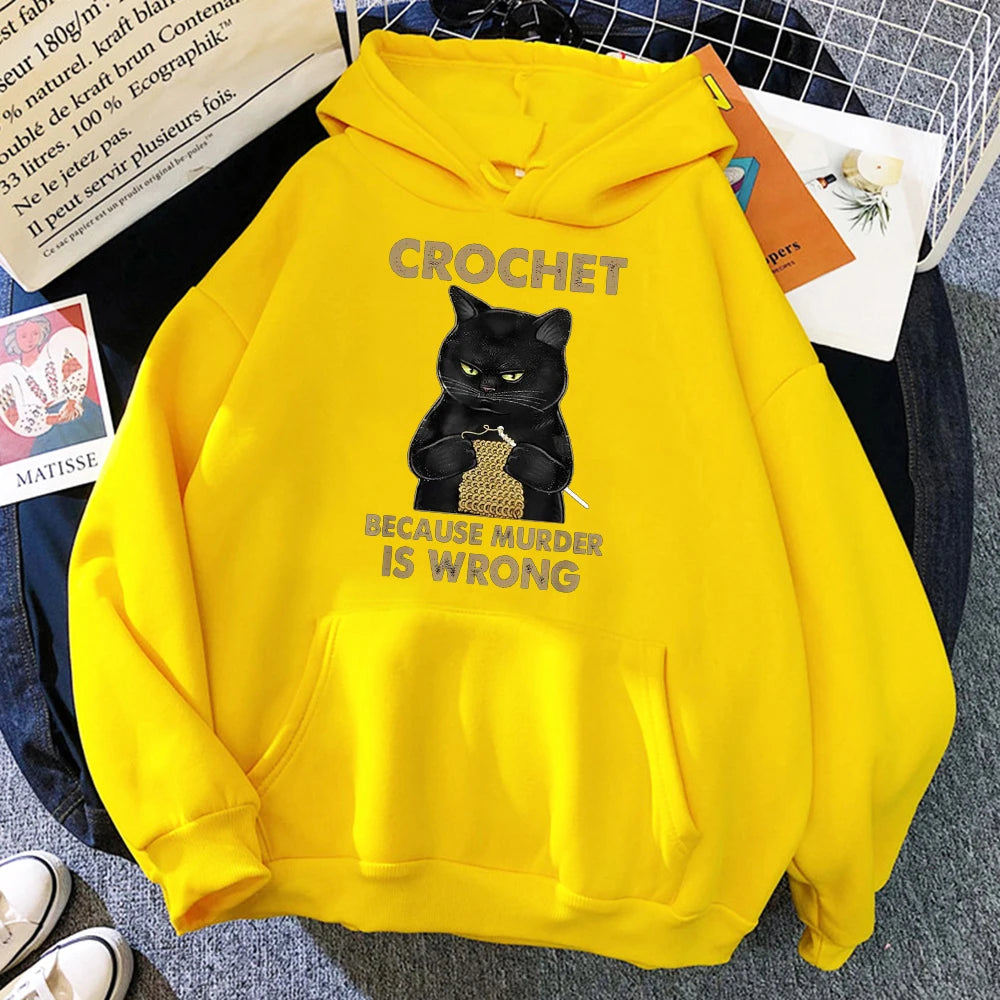 Crochet Because Murder Is Wrong Women Clothes Hip Hop Pullovers Hoody New Casual Oversized Clothing Fleece Loose Hoody Womens