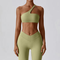 Women Sexy Sport Yoga Set Outfit Fitness Workout Clothes Diagonal Shoulder Sports Top Leggings Suit Leisure Running Sportwear