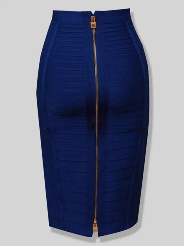 16 Colors Sexy Solid Zipper Orange Blue Black Red Bandage Skirt Women Elastic Bodycon Summer XL XXL Pencil Skirts 58cm