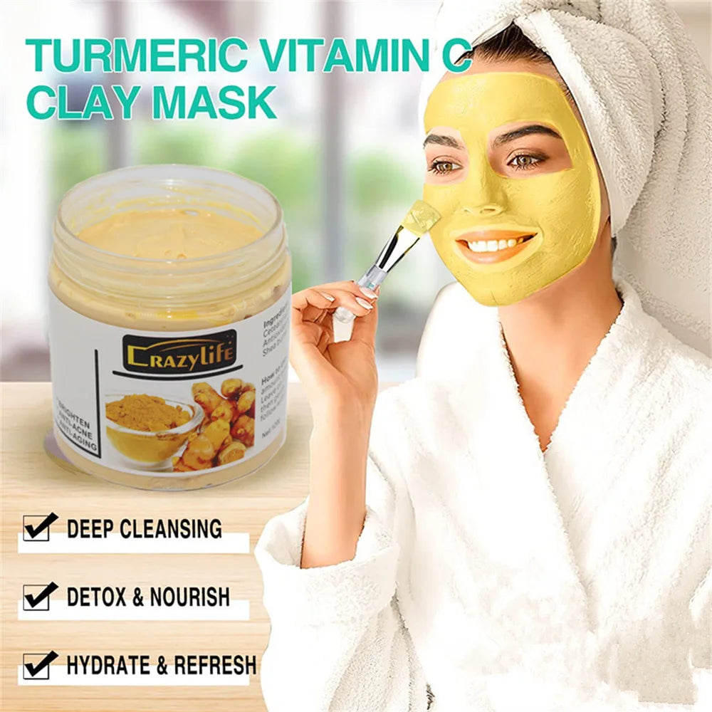 120gTurmeric Clay Mask Facial Cleaning Pores Dirt Acne Blackhead Anti-Acne Remove Deep Cleansing Oil control Whitening Skin Care