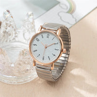 Women's Fashion Simple Digital Design Quartz Watch Casual Stainless Steel Stretch Buckleless Strap Ladies Clock Dress Watches