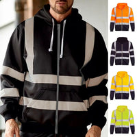 Reflective Hoodie Reflective Strip Men's Hoodie Coat with Drawstring Closure for Outdoor Work Safety Warm Cold-proof Overalls