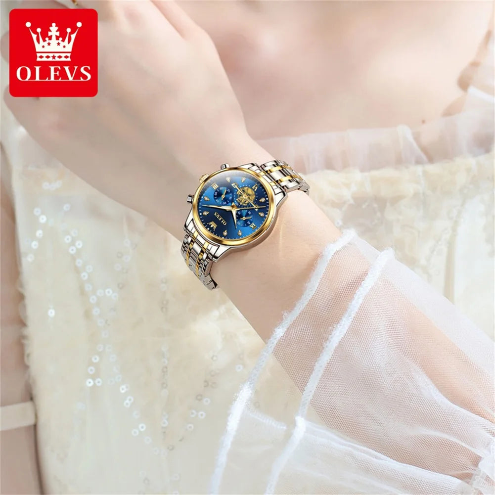 OLEVS Women's Watches Fashion Multifunction Original Quartz Watch for Ladies Waterproof Luminous 24 Hours Exquisite Gift Box Set