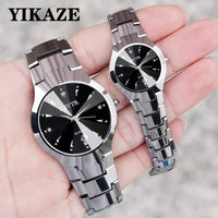 YIKAZE Men Women Quartz Watches Stainless Steel Wristwatch Calendar Date Waterproof Clock Luxury Womens  Lovers Couple Watch