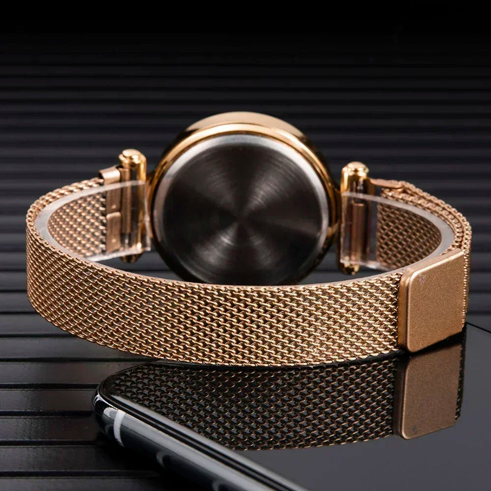 2023 Luxury Women's Watches Rose Gold Stainless Steel Ladies Wristwatch LED Digital Watch for Women Electronic Clock Reloj Mujer