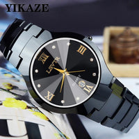 YIKAZE Men Women Quartz Watches Stainless Steel Wristwatch Calendar Date Waterproof Clock Luxury Womens  Lovers Couple Watch