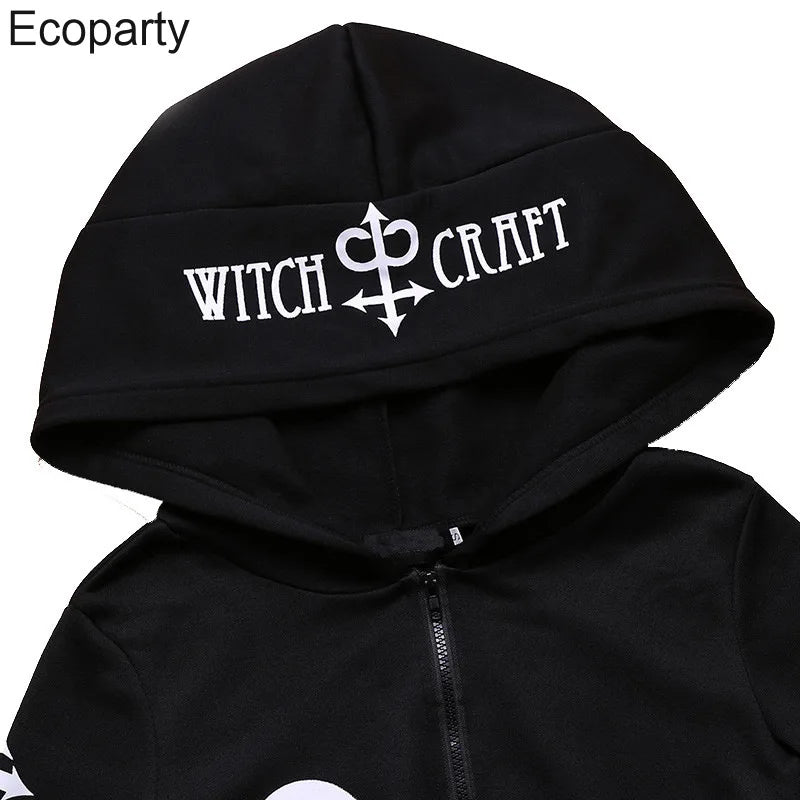 Women Black Gothic Wizard Cosplay Hoodie Sweatshirt Medieval Steampunk Sheep Head Moon Printed Zipper Hoodie Outwear For Women