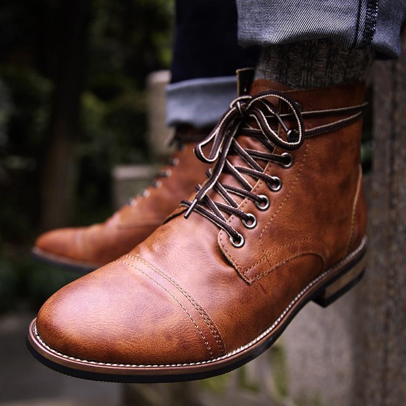 Men's Shoes With Front Lace Round Toe Motorcycle Boots