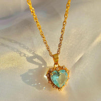 Colorful Rhinestones Heart-shped Necklace Love Gold Clavicle Chain Ins Personalized Jewelry For Women Valentine's Day