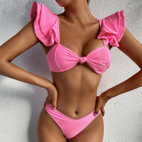 Personality Solid Color Ruffle Swimsuit Female Sexy Bikini New Swimwear 2 Piece Sets Womens Bikini Set Bathing Suit