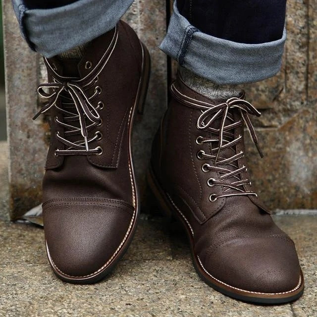 Men's Shoes With Front Lace Round Toe Motorcycle Boots