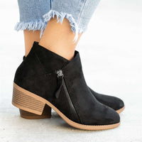 Ankle Boots For Women Low Heels Side Zipper Shoes