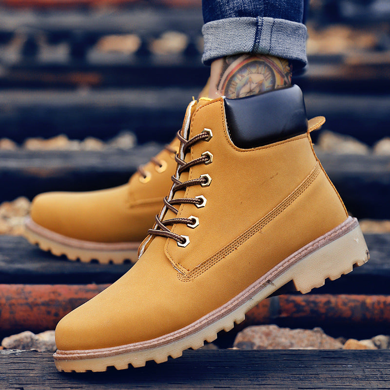 Men's Lace-up PU Leather High-top Casual Snow Boots