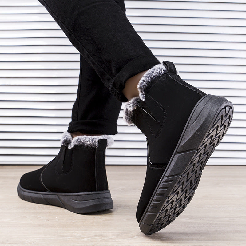 Winter Snow Boots Men V Cutout Shoes With Plush Ankle Boots