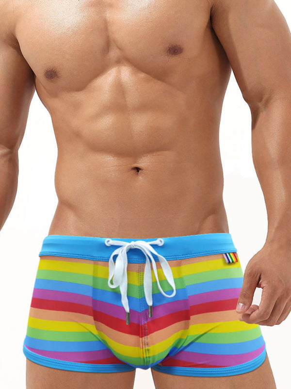 Men's Rainbow Fashion Tethered Slit Boxer Swim Shorts - Big ben-Boutique