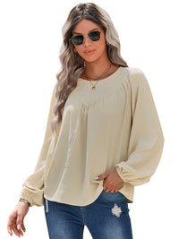 Women's casual loose round neck solid color pullover shirt