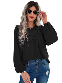 Women's casual loose round neck solid color pullover shirt