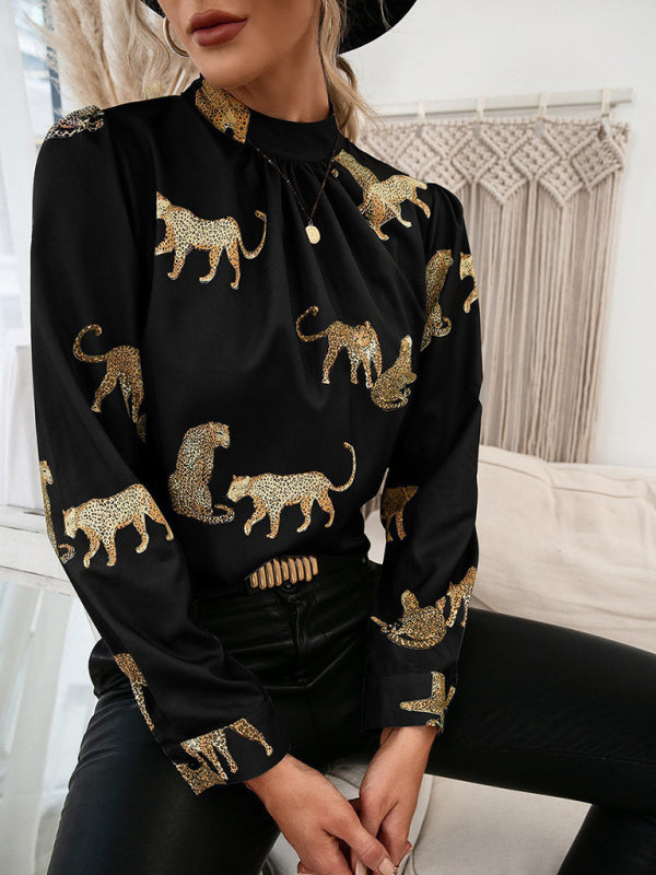 Leopard Print Shirt Long Sleeve Pullover Shirt