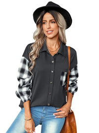 Women's fashion Plaid patchwork Polo loose shirt