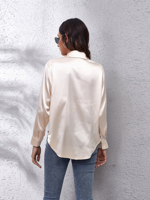 Women's Satin imitation silk long sleeved shirt