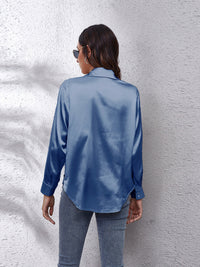 Women's Satin imitation silk long sleeved shirt