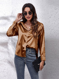 Women's Satin imitation silk long sleeved shirt