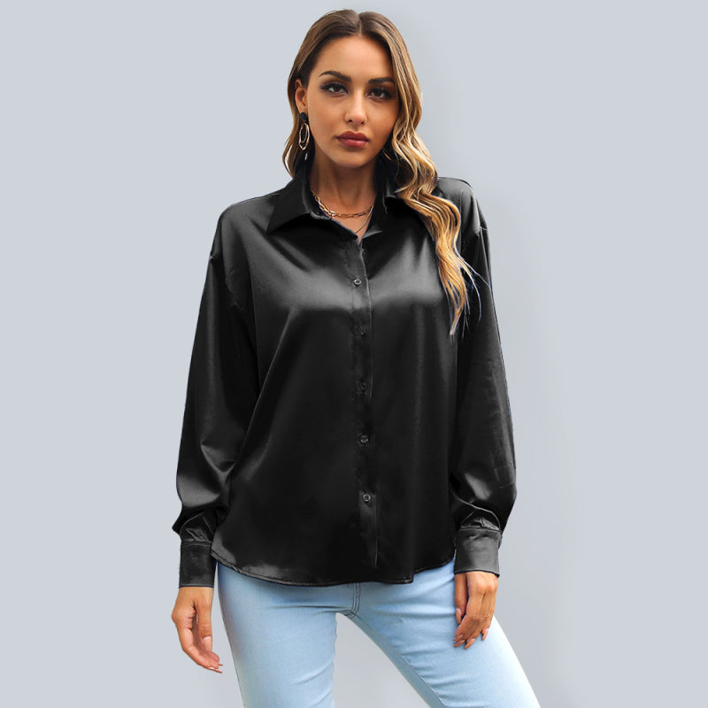 Women's Satin shirt women's loose shoulder sleeve Long Sleeve Shirt - Big ben-Boutique