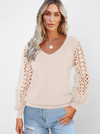 Women's Casual Cutout Long Sleeve V-Neck Pullover Top