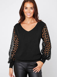 Women's Casual Cutout Long Sleeve V-Neck Pullover Top