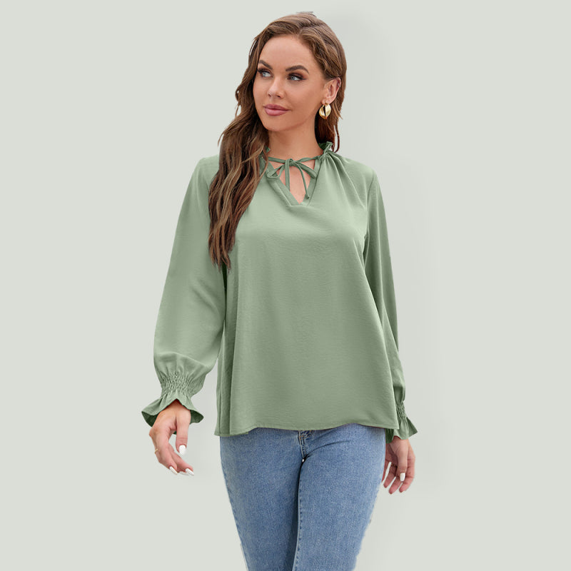 Long-sleeved tops new V-neck casual loose chiffon tops for women - Big ben-Boutique