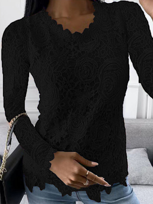 New casual lace simple and elegant long-sleeved top