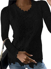 New casual lace simple and elegant long-sleeved top